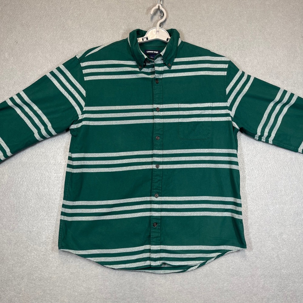 Lands‎ End Shirt Mens Large Green Flannel Button Down Long Sleeve Cabin Lodge
